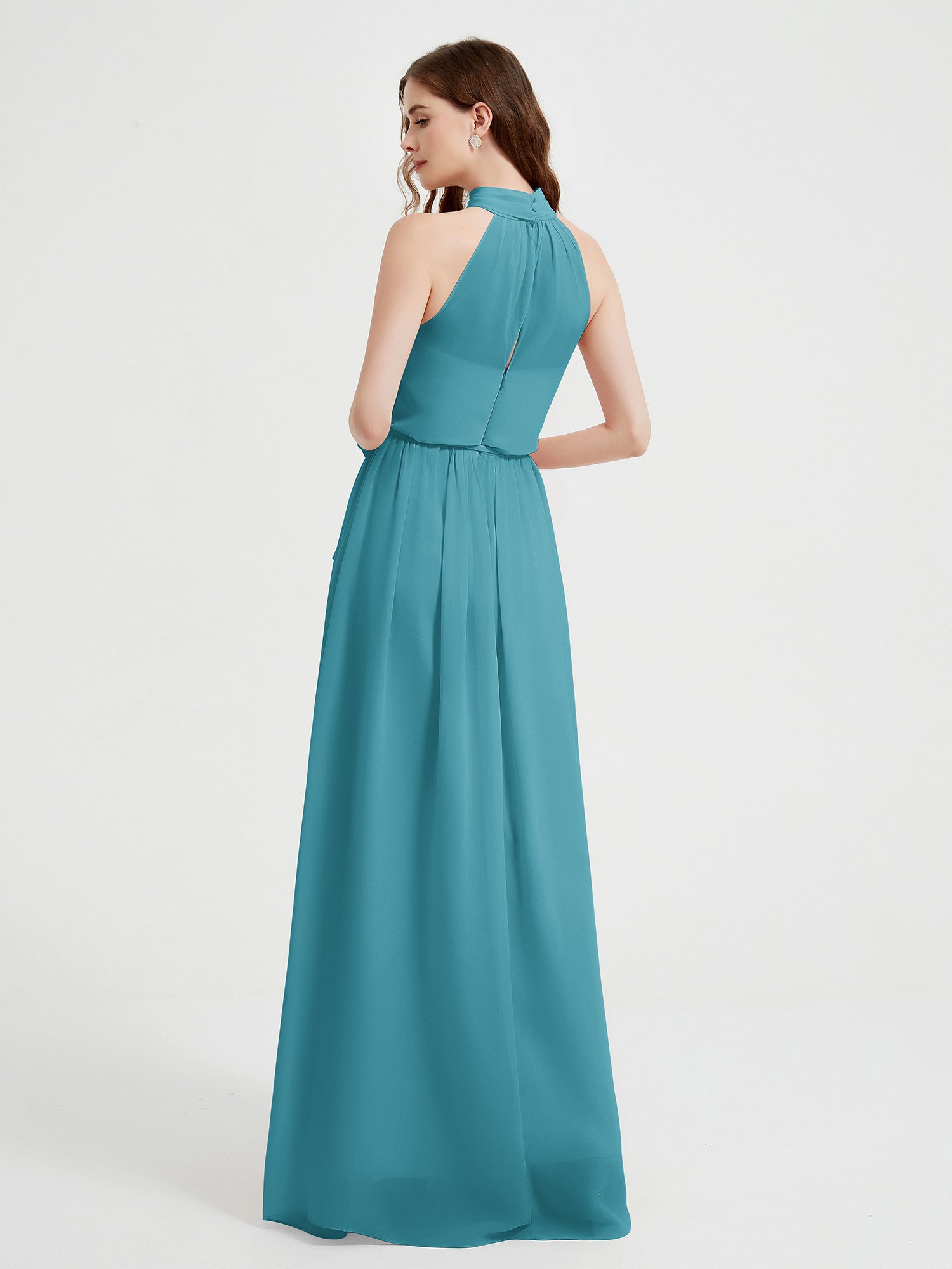 High Neck Full Length Dress with Slit Jade